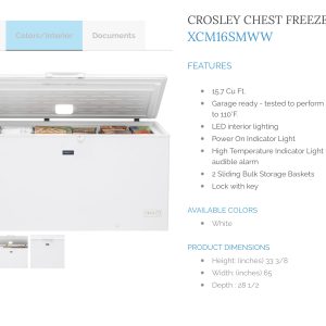 Crosley® 15.7 Cu. Ft. White Chest Freezer we deliver install and finance